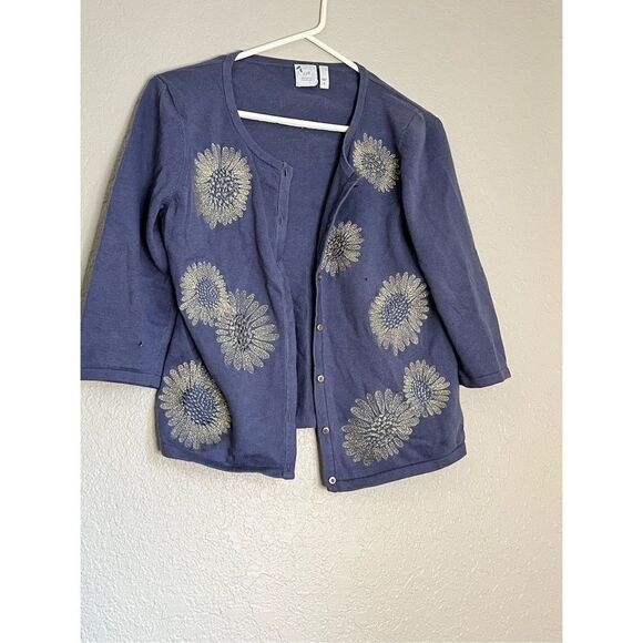 J. Jill Delight In The Details Dusky Blue Flower Button Cardigan Sweater Size S - Picture 1 of 3